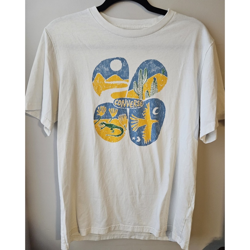 Converse Dessert Hiking Graphic Tee White Blue Gold Knit‎ Short Sleeve XL